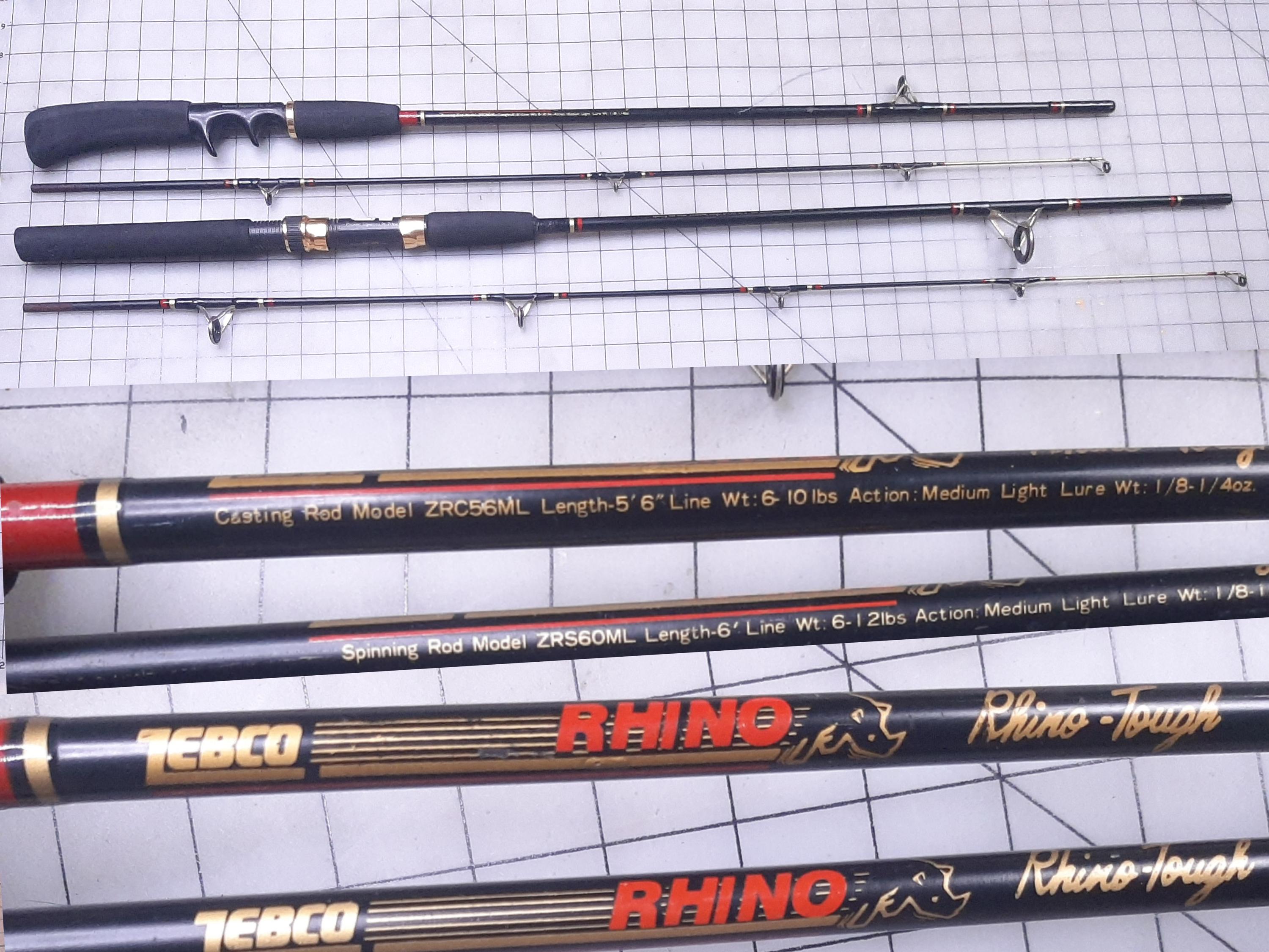 Pair of Vintage Zebco Rhino Tough 2pc. Fishing Rods, Medium Light