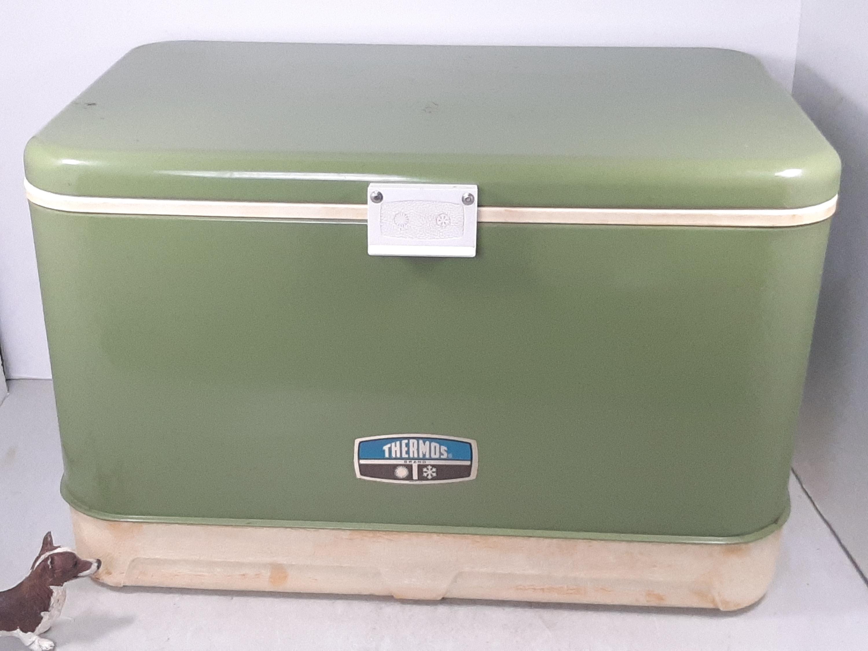 Vintage 70s Thermos Avocado Green Metal Cooler With Interior Tray