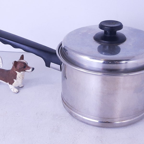 Vintage Lifetime 18-8 Stainless Steel 2.75Qt Saucepan and Lid, Very Good Condition, Stained Bottom, Lifetime 18-8 Saucepan