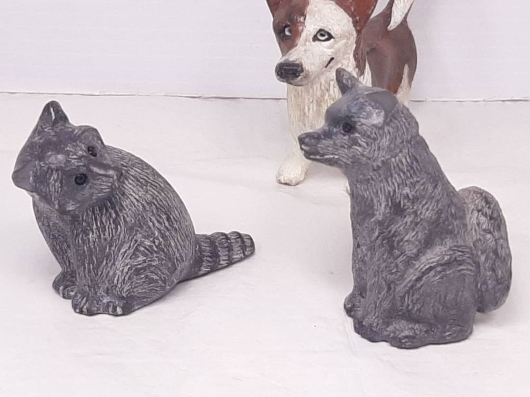 Vintage Wolf Original Raccoon Figurine and Husky Figurine, Both
