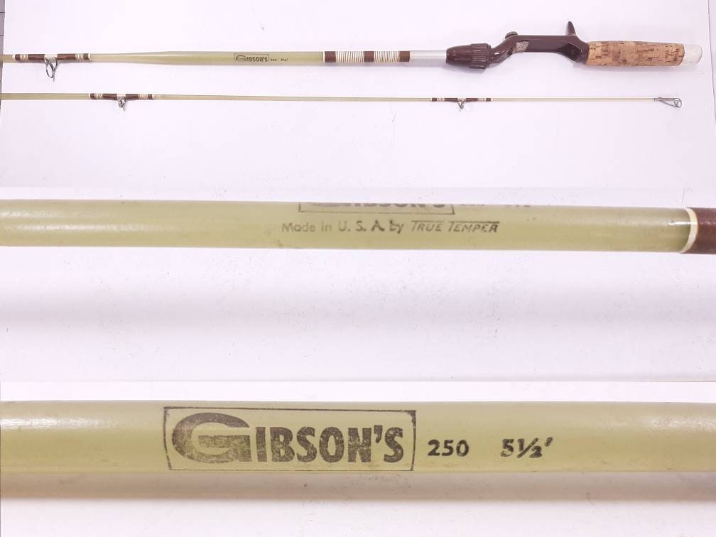 Vintage True Temper Gibson's 250 Fishing Rod, 3pc, 5'6" Fiberglass Casting Rod, Extremely Tapered Blank, Great Condition, Gouge in Cork Grip - Etsy Vintage True Temper Gibson's 250 Fishing Rod, 3pc, 5'6" Fiberglass Casting Rod, Extremely Tapered Blank, Great Condition, Gouge in Cork Grip - Etsy