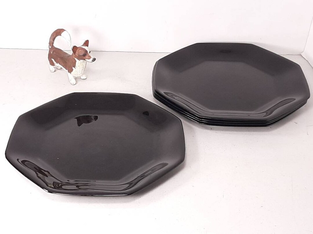 Set of 5 Vintage Arcoroc Octagonal Black Glass Dinner Plates Etsy