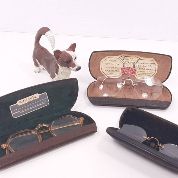 Lot of 3 Vintage Eyeglasses with Cases for Display/Parts, Broken Lenses; Missing Earpieces, BestEvr, 1/10 12K GF, Pink Plastic Eyeglasses