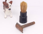 Vintage Gillette Safety Razor and Rubberset 89 Shaving Brush, Antique Gillette Razor Patent 1815715, Re issue 17567, Tarnished, Mild Wear