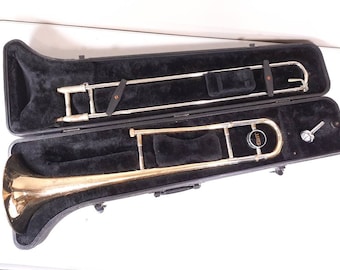 Vintage Jupiter JSL/432 Trombone with Case, Allen Mouthpiece, Working Condition, Has Small Dents; Lots of Superficial Wear, Student Trombone