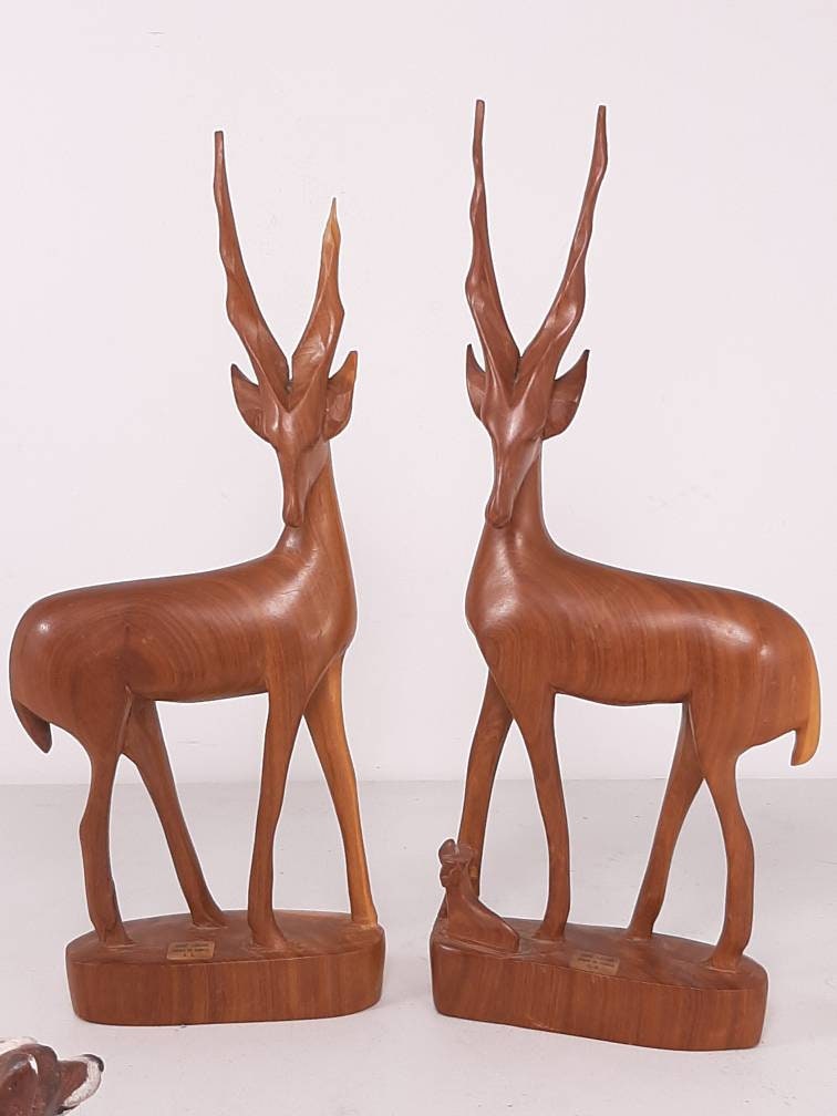 Pair of Vintage Carved Wood Antelope, 10