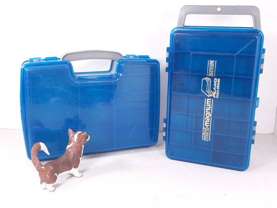 Two Vintage Plano Magnum Two Sided Tackle Boxes, Blue and Gray