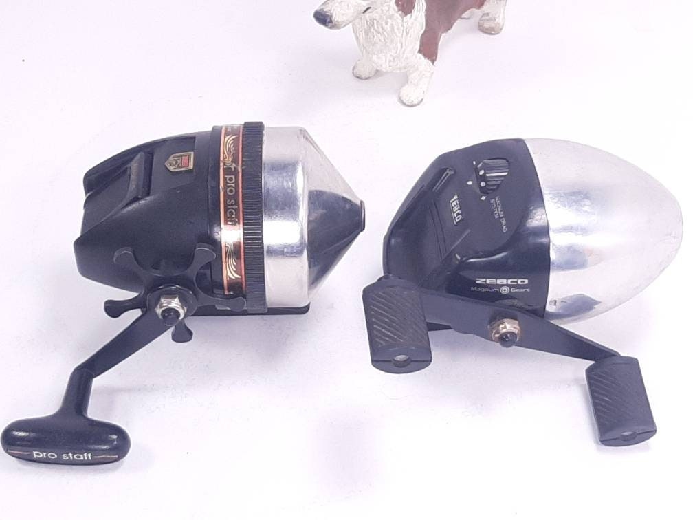 Pair of Vintage Zebco Fishing Reels for Parts, Zebco .357 Silver