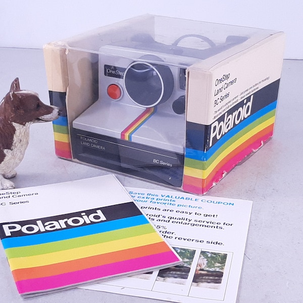 Vintage Polaroid One Step BC Series Land Camera with Box and Manual- No Film, Worn Box, Near Mint Camera, Untested, Uses Polaroid Sx-70 Film