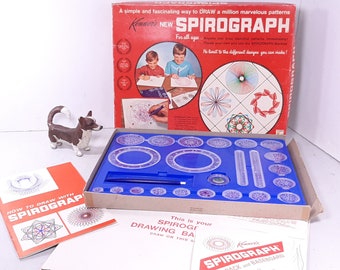 Vintage 1967 Spirograph in Box with Instructions, Drawing Mat and Paper, Missing Pens and Smallest Wheel, Good Condition, Retro Spirograph