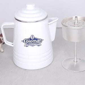 Vintage Coleman Enameled Steel Percolator, Speckled White With