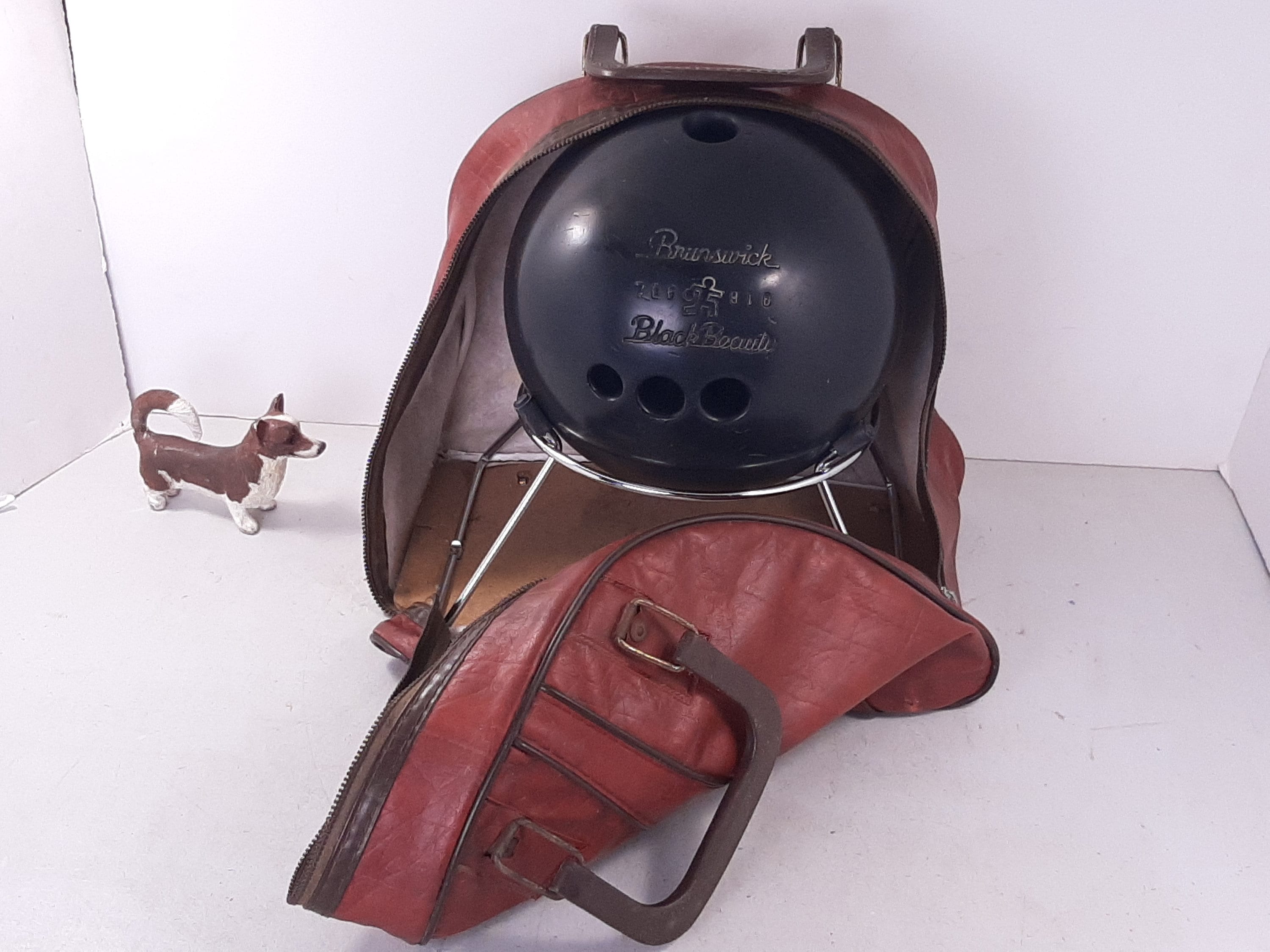 Vintage Brunswick Black Beauty Bowling Ball With Faux Leather Bag