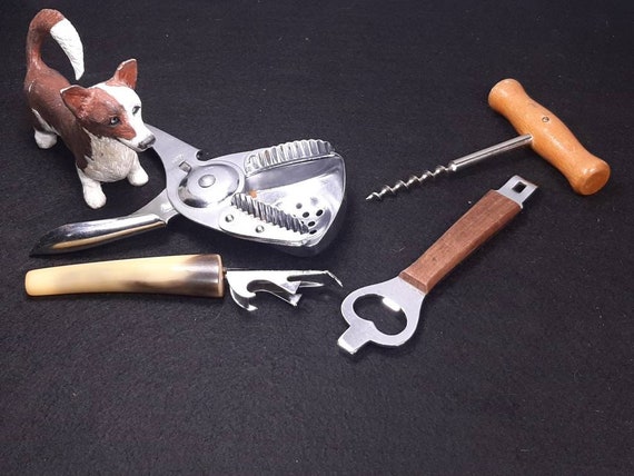 4pc Set of Vintage Barware, Stainless Citrus Squeezer and Bottle