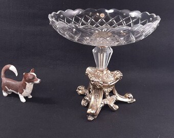 Vintage Val St. Lambert Belgium Compote on Gold Pedestal, Missing Prisms, 9.75"Diam 9"Tall, Excellent Condition, Val St. Lambert Crystal