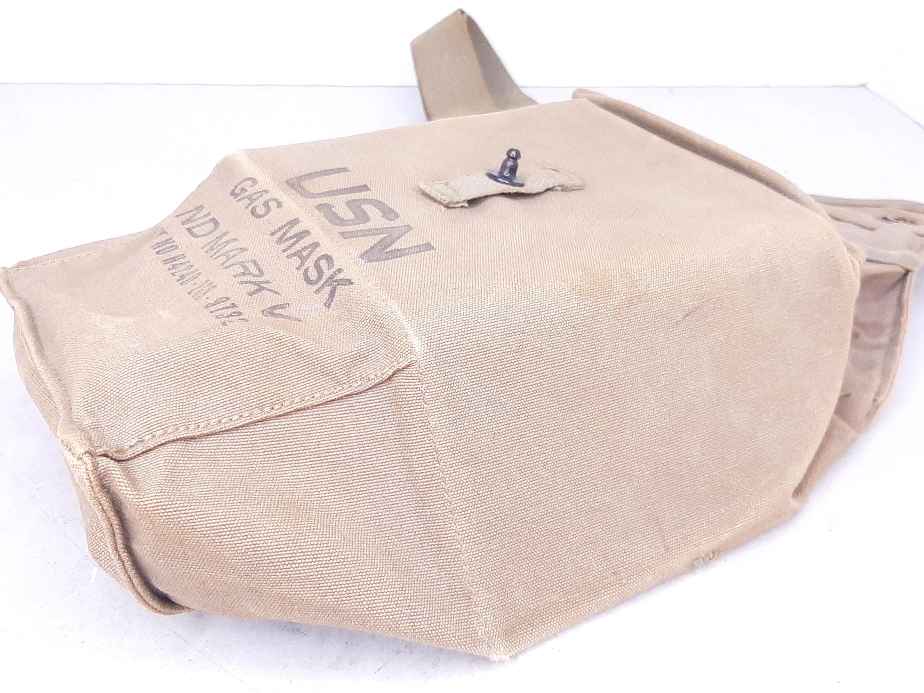 Vintage US Navy USN ND Mark V Gas Mask Khaki Canvas Shoulder