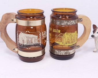 Vintage Siesta Ware 6 Small Amber Glass Souvenirs Seattle and Cowboy Boots with Wooden Handle Set of Two Vintage Siesta Ware 6 Small Amber Glass Souvenirs Seattle and Cowboy Boots with Wooden Handle Set of Two