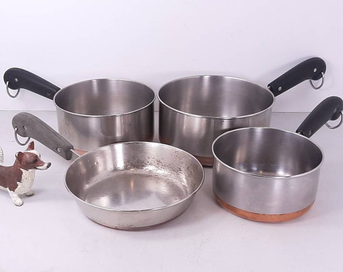 4pc Set of Pre 1968 Revere Ware 1801 Copper Clad Cookware, 1qt, 1.5qt