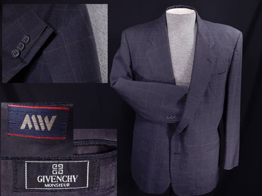 Vintage Givenchy Monsieur Sport Coat 43 44R Blue Window Check Pattern 2 Button Small Discreet Hole Wrinkles Light Wear Otherwise Good Etsy Canada