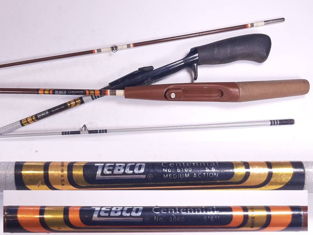Pair of Vintage Zebco Centennial 5'6 2pc Fishing Rods, Model 6100 with  Broken/ Repaired Tip- Good Shape, Model 4060 in Excellent Condition