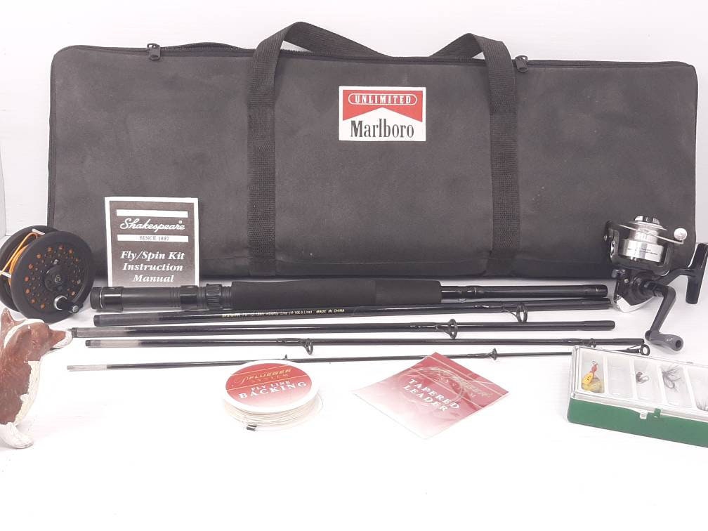 Vintage Marlboro Pflueger Shakespeare Fly/ Spin Rod and Reels With Case  Shakespeare Alpha 5-6wt Fly Rod, 5pc 7' Travel Fishing Rod, Nice 