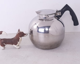 Vintage Nicro by Cory Stainless Steel Coffee Pitcher with Hinging Lid and Bakelite Handle, Vintage Coffee Pot, Very Good Condition