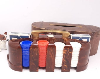 Vintage Bakelite Poker Chips with Round Bakelite Poker Chip Caddy CATALIN? Vintage Bakelite Poker Chips with Round Bakelite Poker Chip Caddy CATALIN?