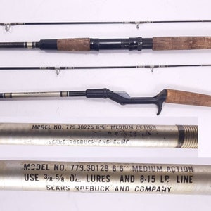 Pair of Vintage Sears and Roebuck 2pc. Medium Action Fishing Rods, 6'6  Spinning & 6'6 Casting Rod, Good Condition Some Wear, Bent Guide -   Singapore