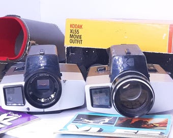 Kodak XL33 vintage avec étui, tenue de cinéma Kodak XL55 et lampe de cinéma instantanée avec boîtes, pour présentation/réparation, aucun dommage, usure légère