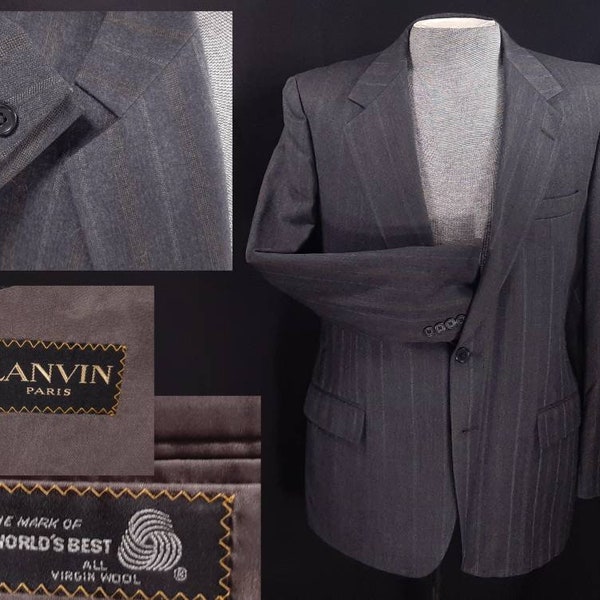 Vintage Lanvin Paris 42L Sport Coat for Barney's New York, Dark Gray, 2 Button Front, Vented, Fully Lined, Great Shape, Some Creases, USA