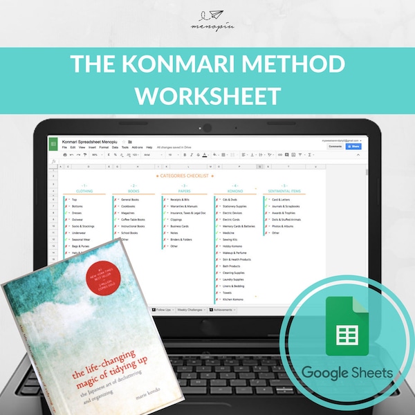 KonMari Method Template, Home Organization Workbook, Spark Joy, Mari Kondo Checklist, Declutter Method, Life Changing Magic Tidying Up
