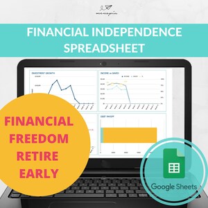 Financial Independence Spreadsheet - Financial Freedom Calculator - Early Retirement Tracker - FIRE Number Crossover Point - Zero Debt Excel