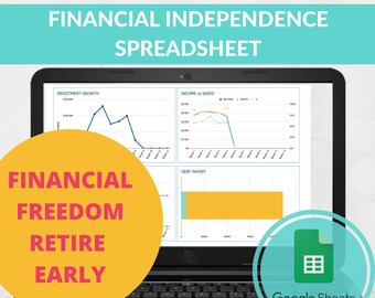 Foglio di calcolo per l'indipendenza finanziaria - Calcolatore della libertà finanziaria - Tracker del pensionamento anticipato - Punto di incrocio del numero FIRE - Excel debito zero