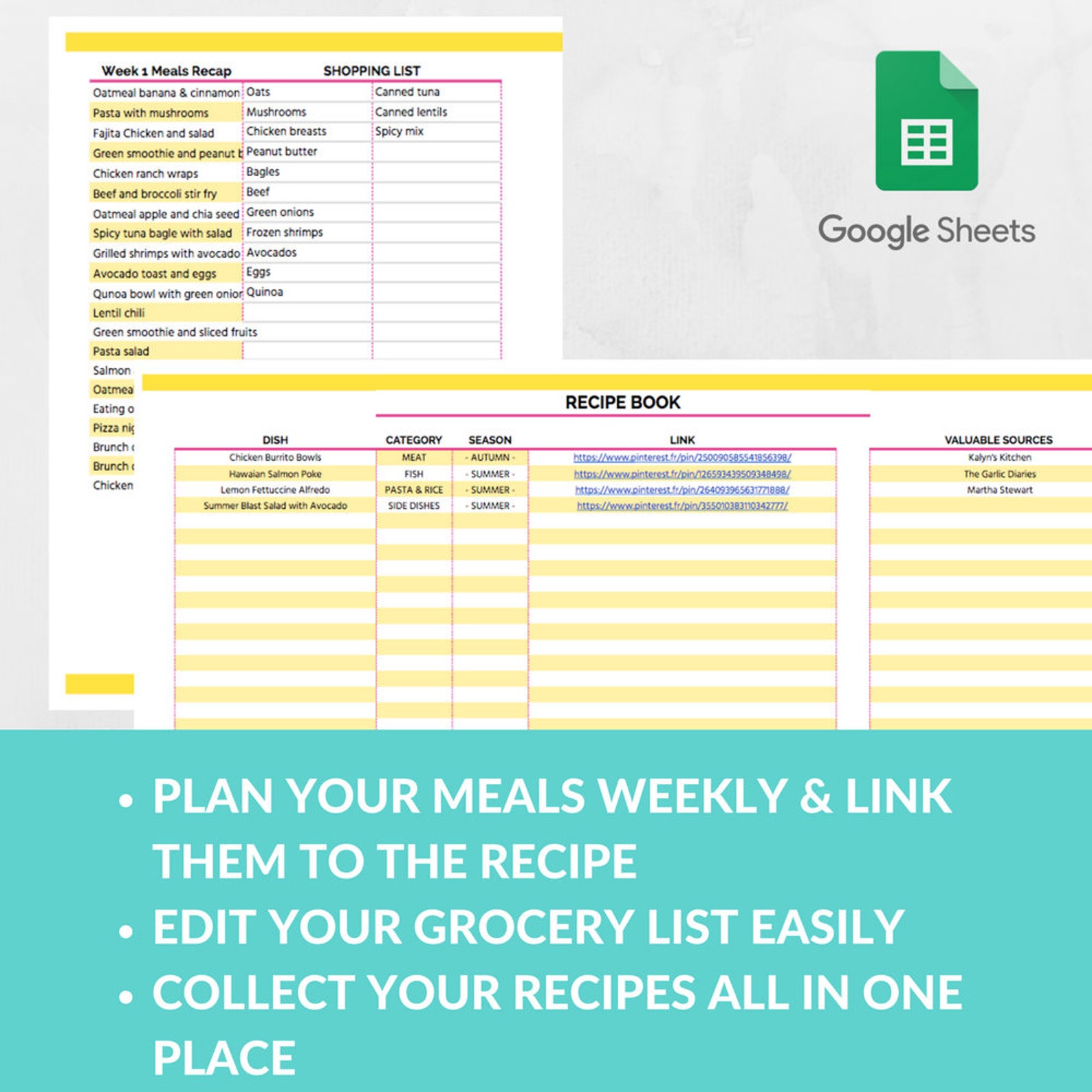 Meal Planner Template Spreadsheet -grocery Planning Excel Google Sheets ...