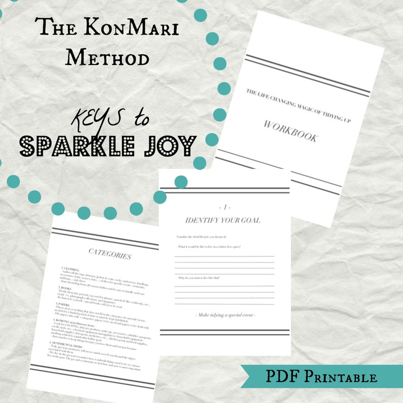 Metodo KonMari, Lista di controllo KonMari, Quaderno di esercizi Marie Kondo, PDF stampabile, PDF Spark Joy, Scarica Spark Joy, Declutter la tua casa, decluttering immagine 1