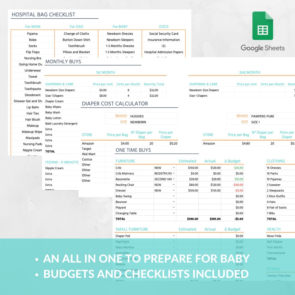 Pregnancy Baby Budget Diaper Cost Calculator Hospital Bag Checklist