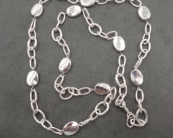 Long Silver Plated Leaf Shaped Beaded Necklace