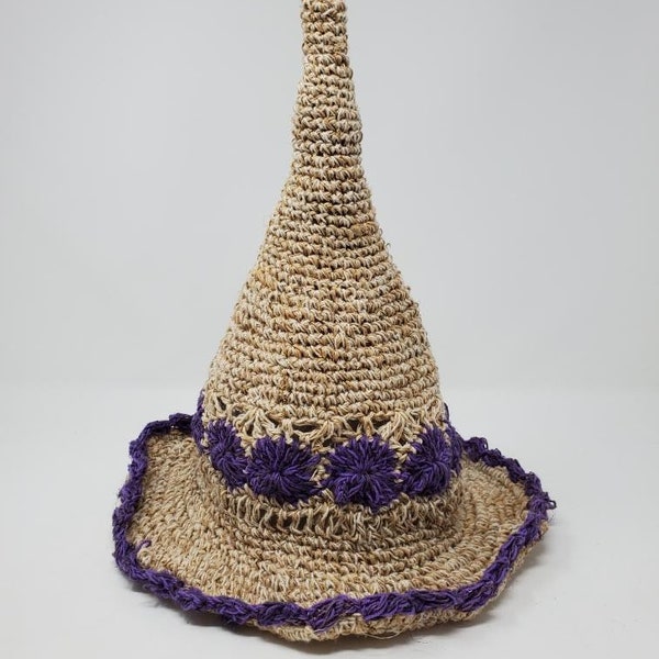 Vegan Pure Hemp Purple Cone Hat. Handcrafted From Nepal.
