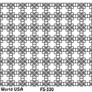 Peut inclure: Image en noir et blanc d'un motif répétitif de carrés imbriqués. L'image est étiquetée "Art Clay World USA" et "FS-330" dans les coins inférieurs. Le mot "Urkk" est dans le coin inférieur droit.