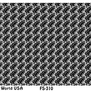 Peut inclure: Motif floral stylisé noir et blanc répété. Le motif est sur un fond blanc. Le texte "Art Clay World USA" est dans le coin inférieur gauche. Le texte "FS-310" est au centre en bas. Le texte "Kayo" est dans le coin inférieur droit.