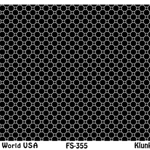 Peut inclure: Motif géométrique noir et blanc avec un motif d'octogone répété. Le motif est sur un fond noir avec des lignes blanches. Le texte "Art Clay World USA", "FS-355" et "Klunker Inverse" est en bas de l'image.