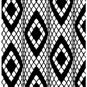 Peut inclure: Motif de peau de serpent noir et blanc. Le motif est composé de formes de diamants qui se répètent. Le texte "ART CLAY WORLD USA" et "SNAKE SKIN" est en bas de l'image.