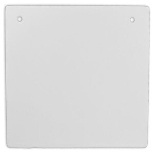 May include: A blank white ceramic tile with two holes in the top corners for hanging.