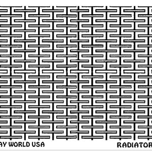 May include: Black and white image of a radiator grill pattern. The image has the text "ART CLAY WORLD USA" and "RADIATOR GRILL" at the bottom.