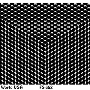 Peut inclure: Motif géométrique noir et blanc avec une forme ovale répétée. Le motif est disposé de manière à créer un effet 3D. Le texte "Art Clay World USA" et "FS-352" est en bas de l'image. Le texte "Ugh" est en bas à droite de l'image.