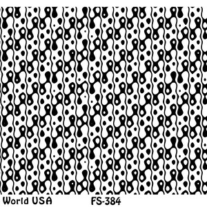 Peut inclure: Motif abstrait noir et blanc avec un motif répétitif de lignes ondulées et de cercles. Le motif est sur un fond blanc. Le texte "Art Clay World USA", "FS-384" et "Sploosh" est en bas de l'image.