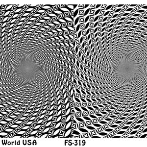 Peut inclure: Motif géométrique abstrait noir et blanc avec un design en spirale. Le motif est répété des deux côtés de l'image. Le texte "Art Clay World USA" est en bas à gauche de l'image. Le texte "FS-319" est en bas au centre de l'image. Le texte "Powie" est en bas à droite de l'image.