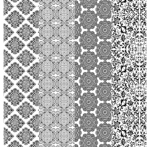 May include: Four black and white patterned strips for use with a bracelet making kit. The patterns include a diamond pattern, a geometric pattern, a floral pattern, and a paisley pattern. The text "Voyager Bracelet Strips" and "CP-003" are visible on the image.