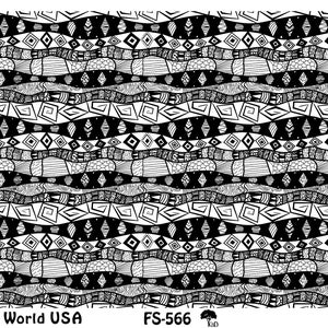 Peut inclure: Motif noir et blanc avec des formes géométriques et des lignes ondulées. Le design comprend des losanges, des carrés et d'autres éléments abstraits. Le texte "Art Clay World USA" et "FS-566" sont visibles.