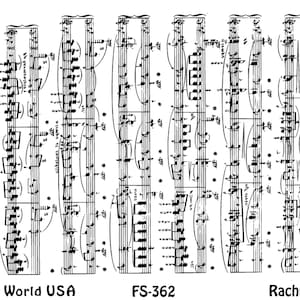 Peut inclure: Une partition musicale en noir et blanc de la Romance de Rachmaninov, Op. 14, No. 2. La partition est imprimée sur fond blanc et comprend le titre "Romance" et le nom du compositeur "Rachmaninov". La partition est imprimée dans un style traditionnel avec des notes de musique, des clefs et des signatures rythmiques.