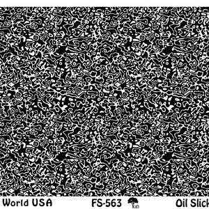 May include: Black and white abstract pattern with a swirling, organic design. The pattern is called "Oil Slick Inverse" and is from Art Clay World USA. The pattern number is FS-563.